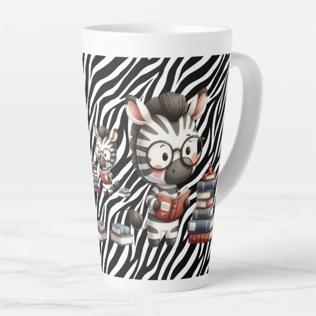 Caneca De Café Latte Livros de Leitura da Zebra. (Ângulo direito)