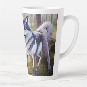 Caneca De Café Latte Lobo Colorido em Pé