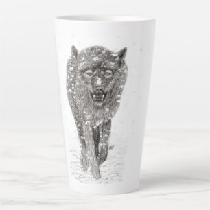 Caneca De Café Latte Lobo Negro Zangado na Neve, inverno selvagem