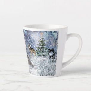 Caneca De Café Latte Lobos na Arte de Colagem de Natal