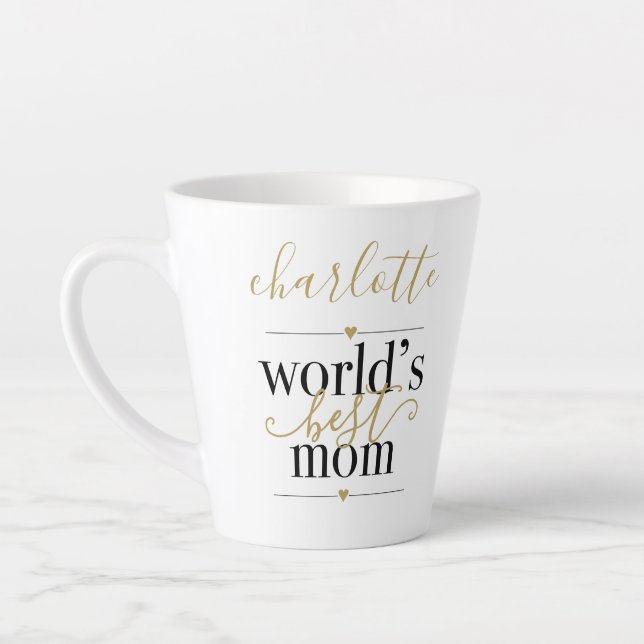 Caneca De Café Latte Lobos Personalizados Melhor Mãe Preta E Dourada (Esquerda)