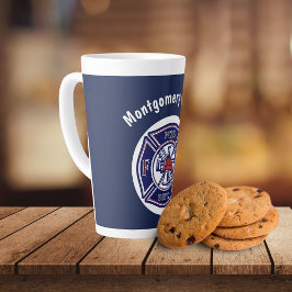 Caneca De Café Latte Logotipo de Crachá do Bombeiro Azul Personalizado