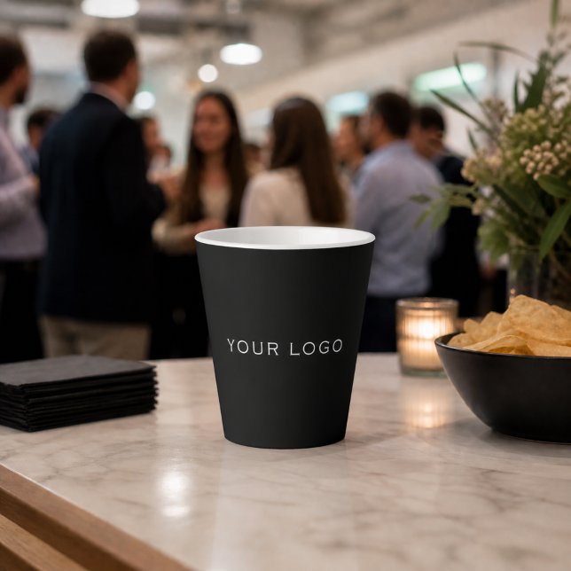 Caneca De Café Latte Logotipo empresarial preto retangular (Criador carregado)