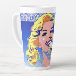 Caneca De Café Latte Loira Comendo Sorvete Colorido Estilo Pop Art dos 