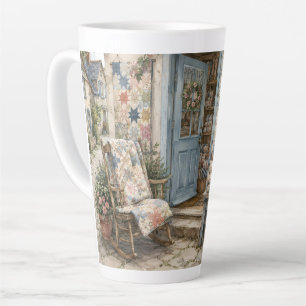 Caneca De Café Latte Loja de Colchas French Cottagecore Aquarela