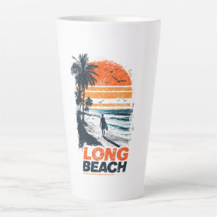 Caneca De Café Latte Long Beach Califórnia Pôr-do-Sol Retrô Palmeiras P