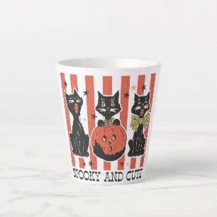 Caneca De Café Latte Louco e Bonito - Gato Preto e Abóbora