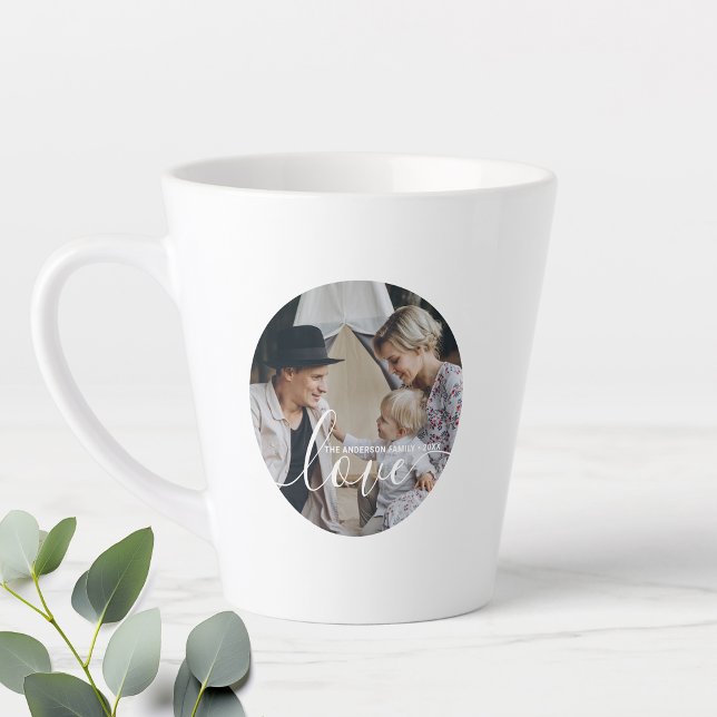 Caneca De Café Latte 'Love' Foto personalizada da família com nome pers (Criador carregado)