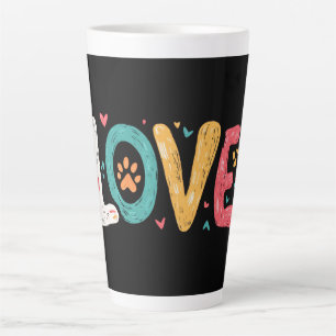 Caneca De Café Latte LOVE Paw – Tipografia Artística Fofa para Amantes