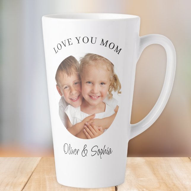 Caneca De Café Latte Love You Mom Modern Photo Mother's Day (Criador carregado)