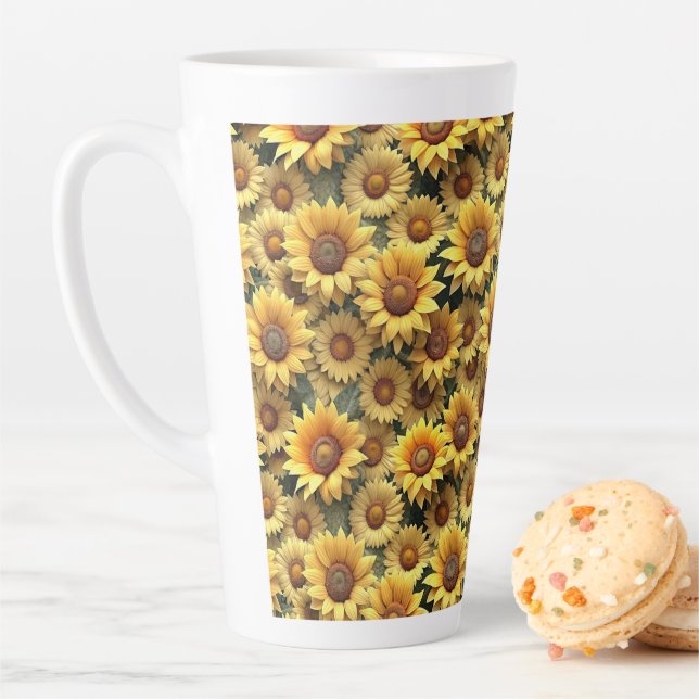 Caneca De Café Latte Lovely 3D Sunflowers (In Situ)