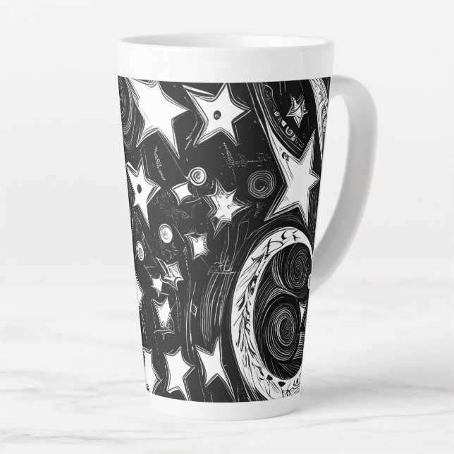 Caneca De Café Latte Lua abstrato E Estrelas (Ângulo direito)