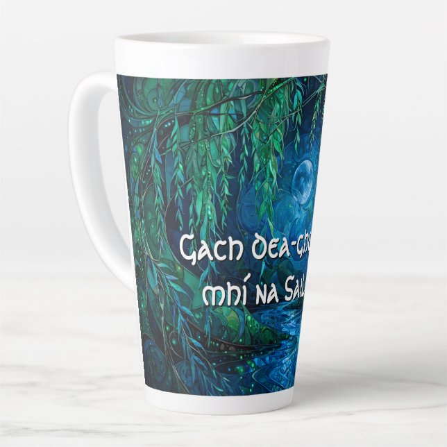 Caneca De Café Latte Lua da Salgueira Rio Fluindo Noite Celta (Ângulo esquerdo)