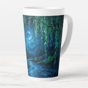 Caneca De Café Latte Lua do Salgueiro Saille Rio Fluindo Noite Azul Ver