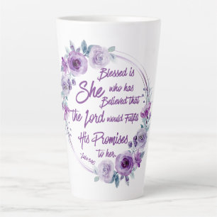 Caneca De Café Latte Luke 1:45 Abençoada é Ela Purple Floral