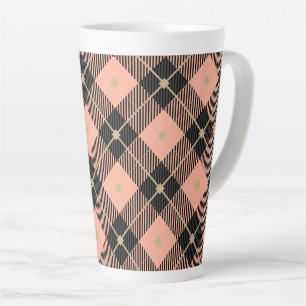 Caneca De Café Latte Lumberjack Black Coral Xadrez PInk