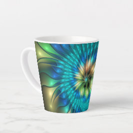 Caneca De Café Latte Luminosa Fantasia Flor, Colorida Abstrato Fractal