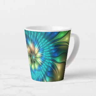 Caneca De Café Latte Luminosa Fantasia Flor, Colorida Abstrato Fractal