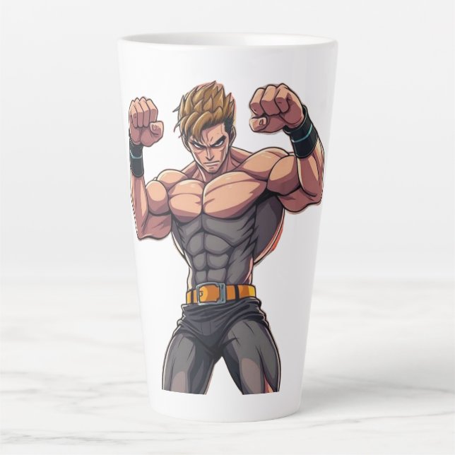 Caneca De Café Latte Lutador de Anime (Frente)