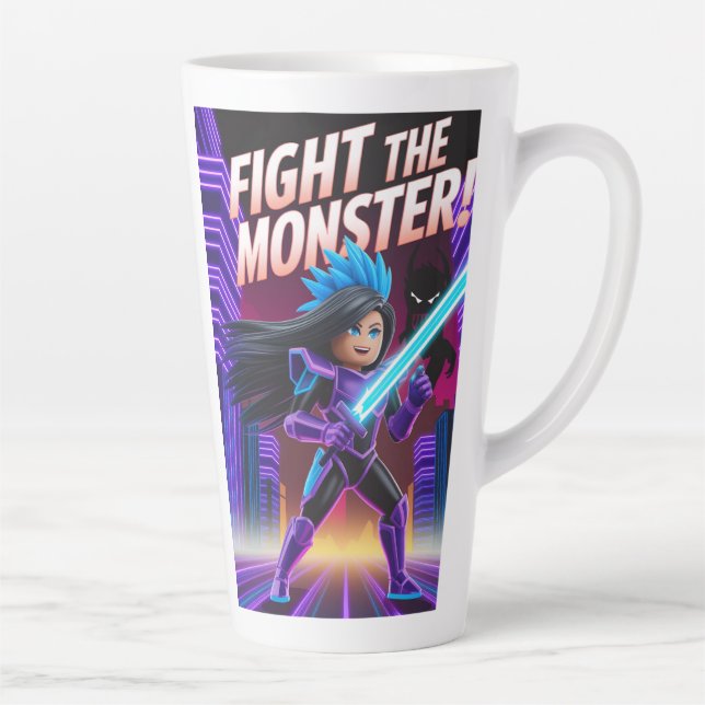 Caneca De Café Latte Lute contra o monstro  (Direita)