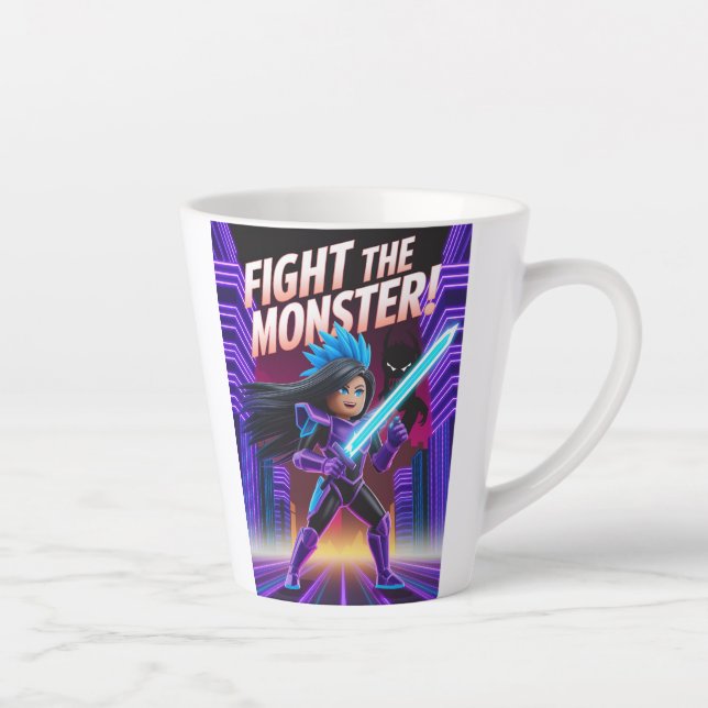 Caneca De Café Latte Lute contra o monstro  (Direita)