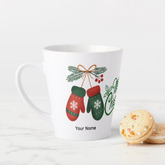Caneca De Café Latte Luvas de Inverno Fofas Nome Personalizado e Café H