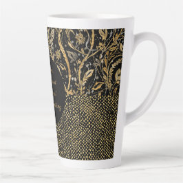 Caneca De Café Latte Luxo, Dia dos Namorados, Florais Preto Dourado, Pi