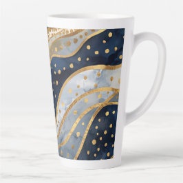 Caneca De Café Latte Luxo, Moderno, Padrão Azul Dourado
