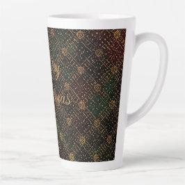 Caneca De Café Latte Luxo, Padrão de Natal, Feliz Natal em Dourado