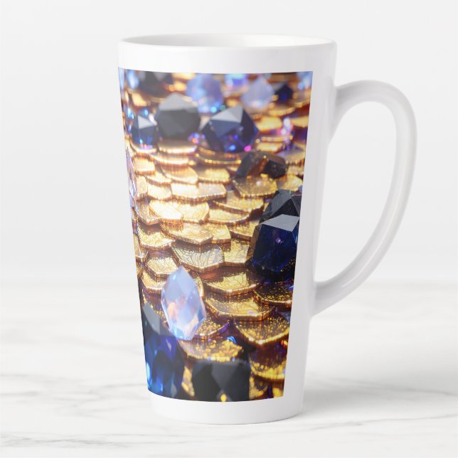 Caneca De Café Latte Luxury Fantasy Gemstone Abstrato (Direita)