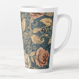 Caneca De Café Latte Luxury, Vintage Garden of Roses, Blue Background