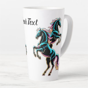 Caneca De Café Latte Luz Neon de Cavalo Efeito Glitch Estilo Retro
