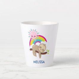 Caneca De Café Latte Luz Preguiçosa Bonita com Sol e Arco-íris