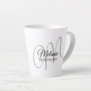 Caneca De Café Latte M monograma nome& inicial bonito branco