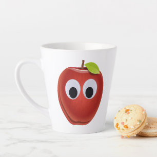 Caneca De Café Latte Maçã Vermelha Engraçada com Olhos Googados