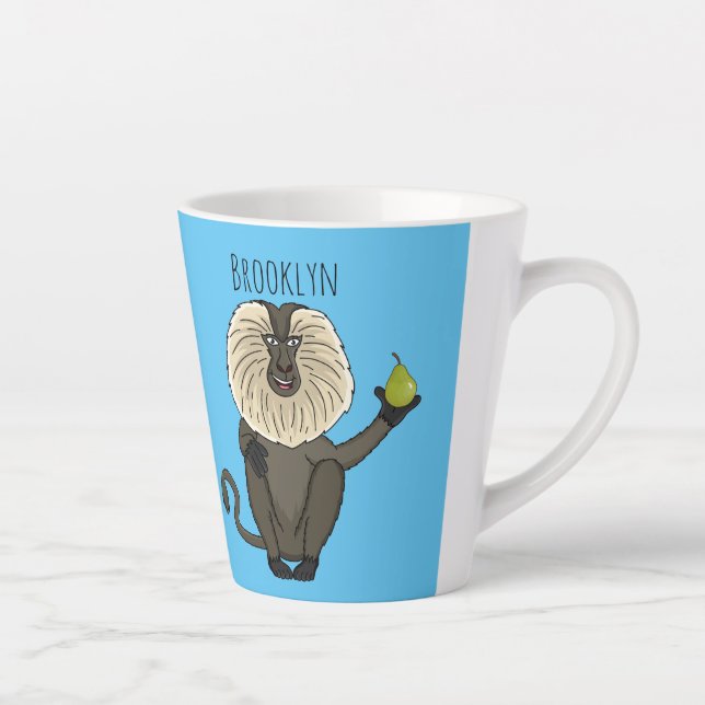 Caneca De Café Latte Macaco de cauda de leão engraçado desenho animado (Direita)