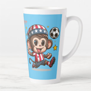 Caneca De Café Latte Macaco Feliz e Fofo Jogador de Futebol