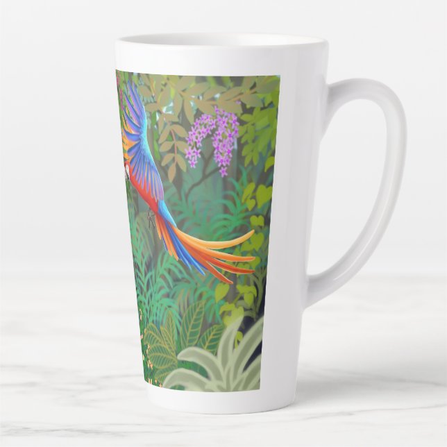 Caneca De Café Latte Macaw Parrots na Selva (Direita)
