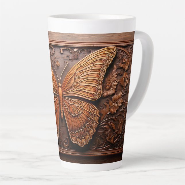 Caneca De Café Latte Madeira, Paisley e Flores, borrifadas, Faux (Ângulo direito)