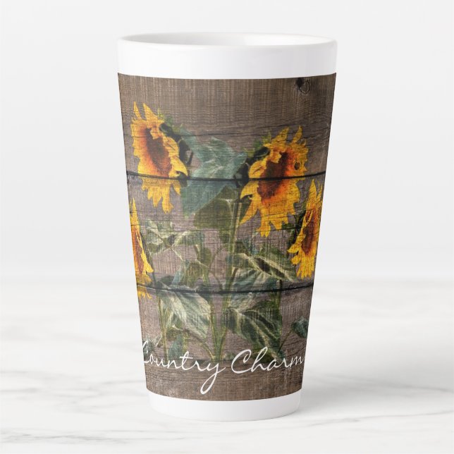 Caneca De Café Latte Madeira Rústica Madeira Girassol (Frente)