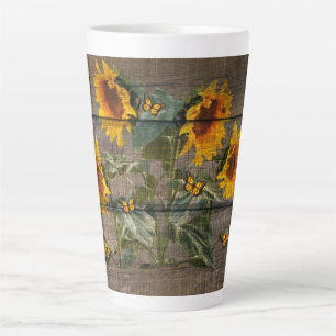 Caneca De Café Latte Madeira Rústica Madeira Girassol Lata de Girassol