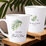 Caneca De Café Latte Madrinha de casamento Palm Leaf Bridal Party<br><div class="desc">Uma caneca de presentes para personalizar para a sua Madrinha de casamento - ou qualquer um na sua festa de casamento. A madrinha de casamento é escrita em caligrafia manuscrita e, você pode facilmente mudar isso para uma função diferente, entrando na ferramenta design ou me enviando mensagens para obter assistência....</div>