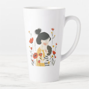 Caneca De Café Latte Mãe Abraçando o Filho Asiático Chinês Japonês