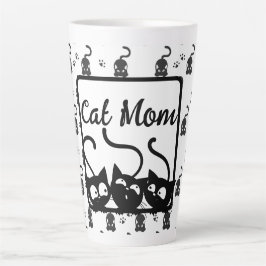 Caneca De Café Latte Mãe de Gato Preto e Branco