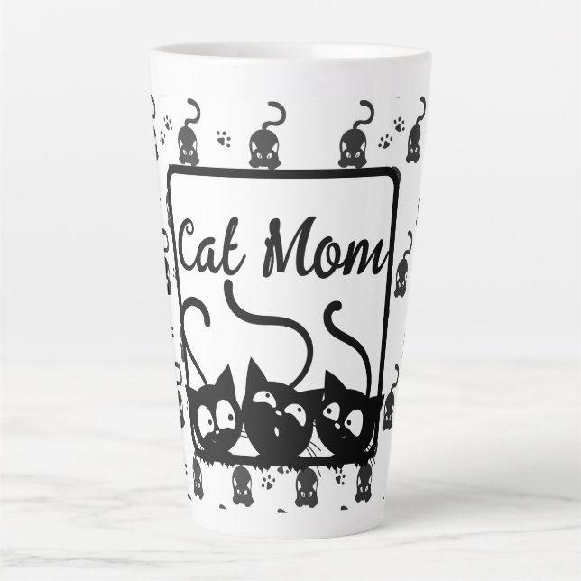 Caneca De Café Latte Mãe de Gato Preto e Branco (Frente)