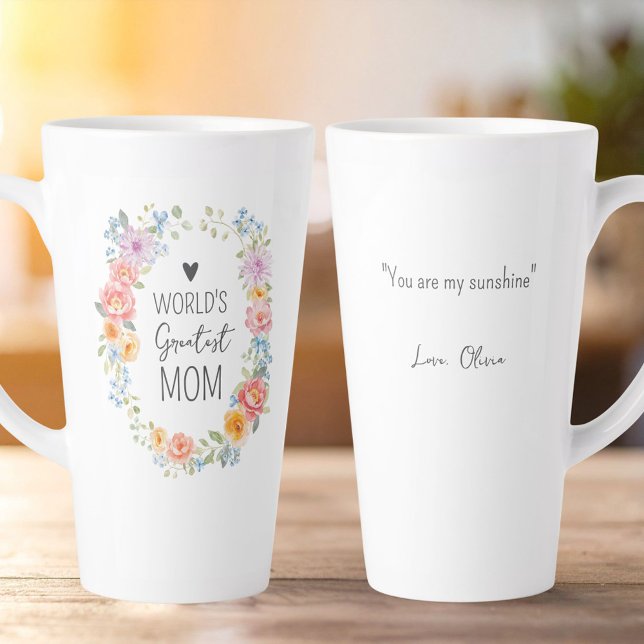 Caneca De Café Latte Mãe do Mundo Personalizada Citação Floral (Criador carregado)