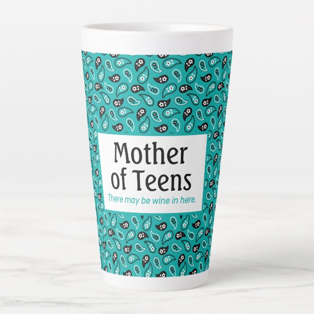 Caneca De Café Latte Mãe Engraçada de Teens Aqua Paisley (Frente)