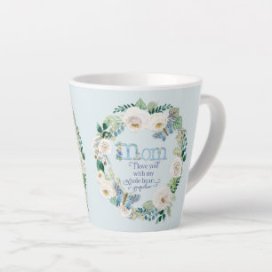 Caneca De Café Latte Mãe, Eu Te Amo  Borboleta Floral Branca de Aquare
