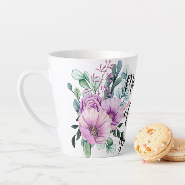 Caneca De Café Latte MÃE Floral Púrpura do Bridal do Casamento GROOM (In Situ)
