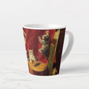 Caneca De Café Latte Mãe Gato e Gatinhos Brincando com Violão